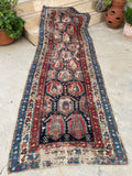3'5 x 9'7 Antique Caucasian Shirvan rug #2010 / 3x10 Vintage Rug - Blue Parakeet Rugs