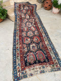 3'5 x 9'7 Antique Caucasian Shirvan rug #2010 / 3x10 Vintage Rug - Blue Parakeet Rugs