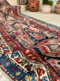 3'5 x 9'7 Antique Caucasian Shirvan rug #2010 / 3x10 Vintage Rug - Blue Parakeet Rugs