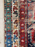 3'5 x 9'7 Antique Caucasian Shirvan rug #2010 / 3x10 Vintage Rug - Blue Parakeet Rugs