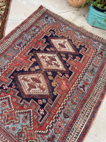 3'10 x 4'7 Antique nomadic rug #2012 / 4x5 Vintage Rug - Blue Parakeet Rugs
