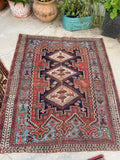 3'10 x 4'7 Antique nomadic rug #2012 / 4x5 Vintage Rug - Blue Parakeet Rugs