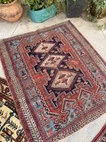 3'10 x 4'7 Antique nomadic rug #2012 / 4x5 Vintage Rug - Blue Parakeet Rugs