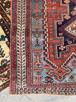 3'10 x 4'7 Antique nomadic rug #2012 / 4x5 Vintage Rug - Blue Parakeet Rugs