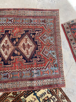 3'10 x 4'7 Antique nomadic rug #2012 / 4x5 Vintage Rug - Blue Parakeet Rugs