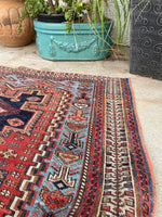 3'10 x 4'7 Antique nomadic rug #2012 / 4x5 Vintage Rug - Blue Parakeet Rugs