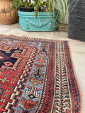3'10 x 4'7 Antique nomadic rug #2012 / 4x5 Vintage Rug - Blue Parakeet Rugs
