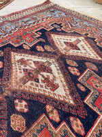 3'10 x 4'7 Antique nomadic rug #2012 / 4x5 Vintage Rug - Blue Parakeet Rugs