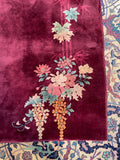 4' x 6'4 Antique Burgundy Art Deco Chinese Rug #2696 - Blue Parakeet Rugs