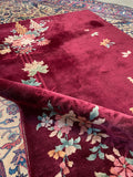 4' x 6'4 Antique Burgundy Art Deco Chinese Rug #2696 - Blue Parakeet Rugs