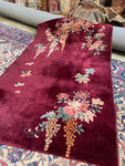 4' x 6'4 Antique Burgundy Art Deco Chinese Rug #2696 - Blue Parakeet Rugs