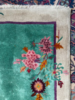 4x7 Antique Art Deco Chinese Rug #2697 - Blue Parakeet Rugs