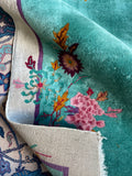 4x7 Antique Art Deco Chinese Rug #2697 - Blue Parakeet Rugs