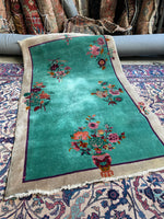 4x7 Antique Art Deco Chinese Rug #2697 - Blue Parakeet Rugs