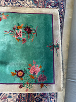 4x7 Antique Art Deco Chinese Rug #2697 - Blue Parakeet Rugs