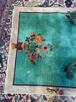 4x7 Antique Art Deco Chinese Rug #2697 - Blue Parakeet Rugs