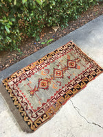 1'8 x 3'1 Antique Turkish Rug / small vintage rug / scatter rug - Blue Parakeet Rugs