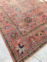 9'1 x 13' love worn antique Persian Mahal Rug - Blue Parakeet Rugs
