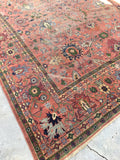 9'1 x 13' love worn antique Persian Mahal Rug - Blue Parakeet Rugs