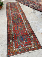 3’1 x 11’7 Antique tribal wool runner #376 / 3x12 Vintage runner - Blue Parakeet Rugs