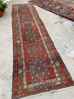 3’1 x 11’7 Antique tribal wool runner #376 / 3x12 Vintage runner - Blue Parakeet Rugs