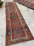 3’1 x 11’7 Antique tribal wool runner #376 / 3x12 Vintage runner - Blue Parakeet Rugs