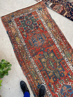 3’1 x 11’7 Antique tribal wool runner #376 / 3x12 Vintage runner - Blue Parakeet Rugs