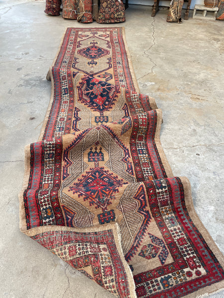 3'1 x 14'1 Antique Persian Camel Wool Runner #2349 - Blue Parakeet Rugs