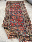 4'2 x 9'2 Antique worn Caucasian Kuba rug #2187ML / 4x9 Vintage Rug - Blue Parakeet Rugs