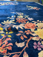 11'9 x 14'9 Antique Royal Blue Art Deco Chinese Rug #2703 / Oversize Vintage Rug - Blue Parakeet Rugs