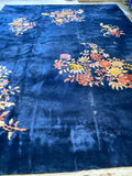 11'9 x 14'9 Antique Royal Blue Art Deco Chinese Rug #2703 / Oversize Vintage Rug - Blue Parakeet Rugs