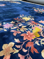 11'9 x 14'9 Antique Royal Blue Art Deco Chinese Rug #2703 / Oversize Vintage Rug - Blue Parakeet Rugs