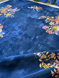 11'9 x 14'9 Antique Royal Blue Art Deco Chinese Rug #2703 / Oversize Vintage Rug - Blue Parakeet Rugs