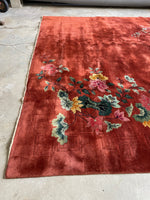9' x 11'8 Antique Art Deco Rug #2704 / Large Vintage Rug - Blue Parakeet Rugs