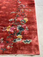 9' x 11'8 Antique Art Deco Rug #2704 / Large Vintage Rug - Blue Parakeet Rugs