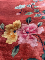 9' x 11'8 Antique Art Deco Rug #2704 / Large Vintage Rug - Blue Parakeet Rugs