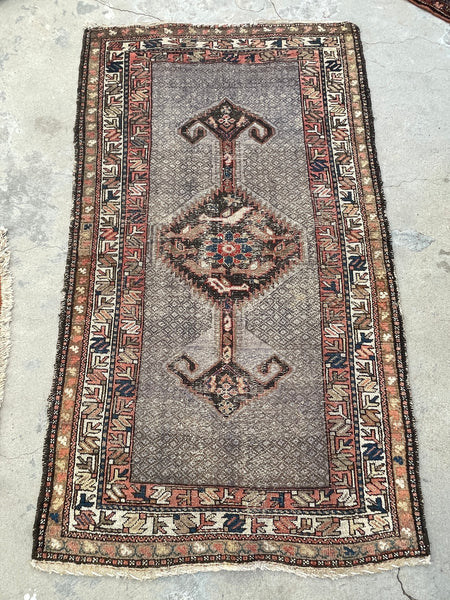 3'7 x 6'3 Antique Kurdish Lavander rug #2189ML / 4x6 Vintage Rug - Blue Parakeet Rugs