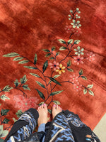 9' x 11'8 Antique Art Deco Rug #2704 / Large Vintage Rug - Blue Parakeet Rugs