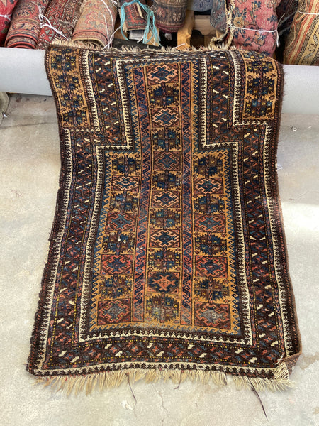 3'1 x 4'4 Antique Baluch Prayer rug #1172-A - Blue Parakeet Rugs