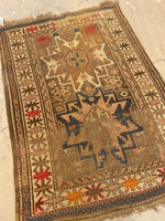 3'4 X 4'7 Antique Worn Caucasian Rug #1839 / Small Vintage Rug / 3x5 Vintage Rug - Blue Parakeet Rugs