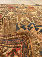3'4 X 4'7 Antique Worn Caucasian Rug #1839 / Small Vintage Rug / 3x5 Vintage Rug - Blue Parakeet Rugs
