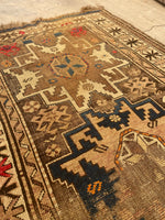 3'4 X 4'7 Antique Worn Caucasian Rug #1839 / Small Vintage Rug / 3x5 Vintage Rug - Blue Parakeet Rugs