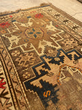 3'4 X 4'7 Antique Worn Caucasian Rug #1839 / Small Vintage Rug / 3x5 Vintage Rug - Blue Parakeet Rugs