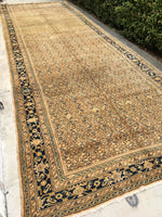 6'8 x 19'9 Antique 1930s fish design gallery size rug - Blue Parakeet Rugs