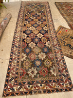3'11 X 11'9 Antique Caucasian Runner #1841 /  4x12 Vintage Runner - Blue Parakeet Rugs