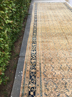 6'8 x 19'9 Antique 1930s fish design gallery size rug - Blue Parakeet Rugs