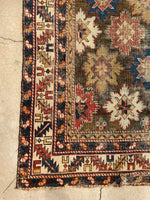 3'11 X 11'9 Antique Caucasian Runner #1841 /  4x12 Vintage Runner - Blue Parakeet Rugs