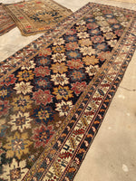 3'11 X 11'9 Antique Caucasian Runner #1841 /  4x12 Vintage Runner - Blue Parakeet Rugs