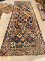 3'11 X 11'9 Antique Caucasian Runner #1841 /  4x12 Vintage Runner - Blue Parakeet Rugs