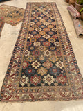 3'11 X 11'9 Antique Caucasian Runner #1841 /  4x12 Vintage Runner - Blue Parakeet Rugs